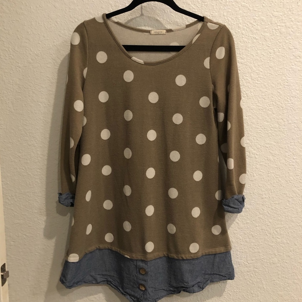 12PM polka dot and denim sweater size XL